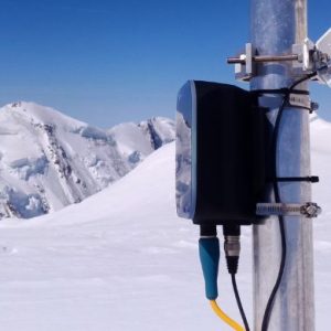 beadedstream D605 data logger and digital thermistor strings in a snow mountain