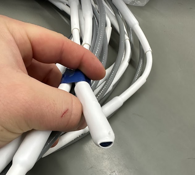 white heat shrink on a digital thermistor string